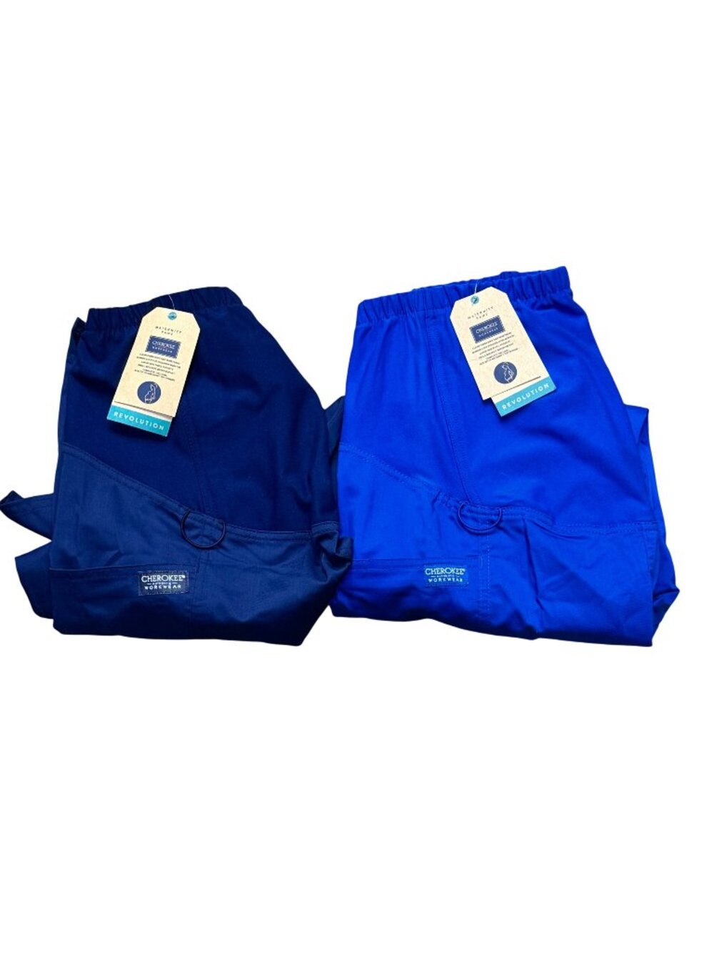 Cherokee Workwear Revolution Maternity Pants XS Navy & Royal Blue Panel  Pockets